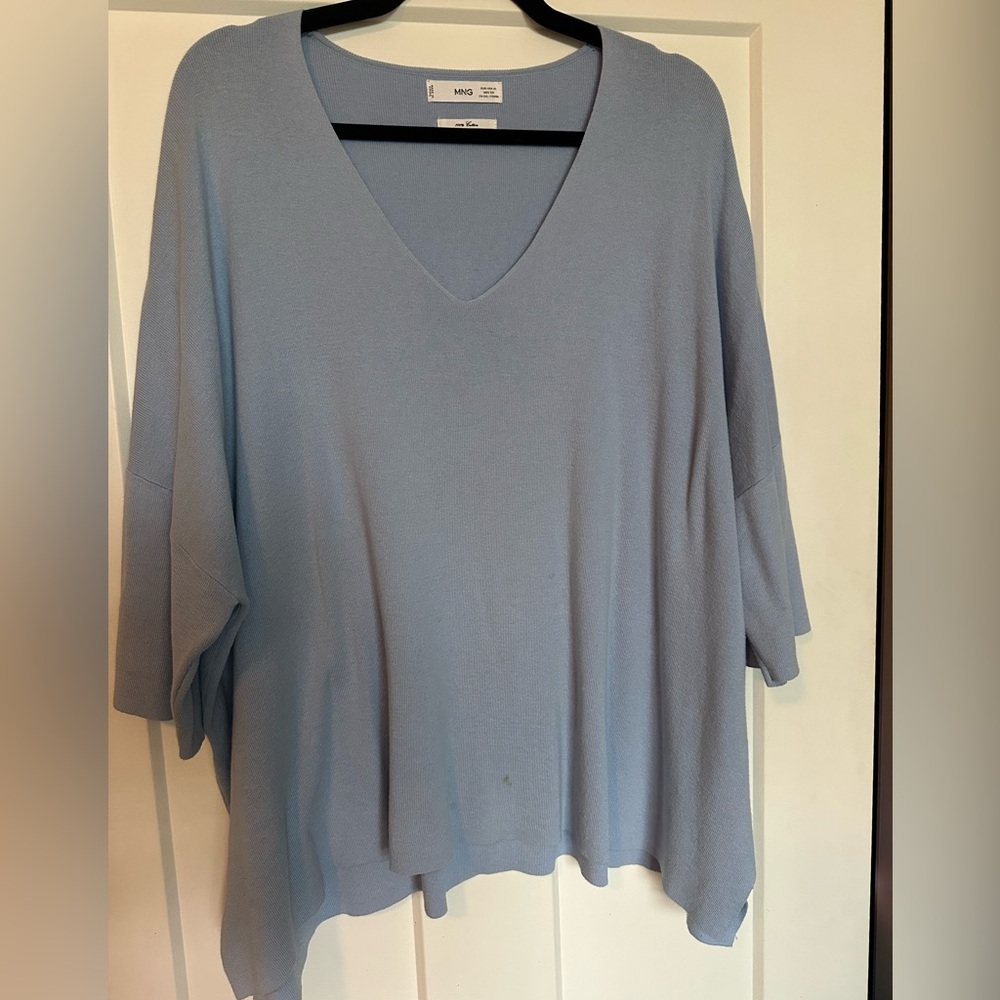 Mango Light Blue V-Neck Sweater